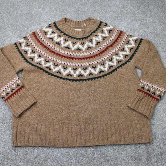 Barbour Langford Knit Wool  Sweater Womens 12 Fair Isle Neutral Cream Brown Wool - Picture 1 of 14